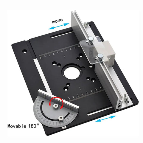 Heavy Duty Aluminum Router Table Insert Plate For Woodworking Routers with adjustable guide fence and angle scale.
