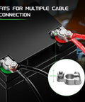 Heavy Duty Copper Battery Terminal Connectors Kit With 2 Gauge 3 8 Inch Positive Negative Lugs mounted on a car battery.