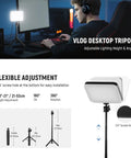 Two Pack LED Video Panel Light Kit With Desktop Tripod Stands And Filters For Webcam Desktop Computer And Laptop Zoom Calls Dimmable For Makeup Recording Selfie And Streaming BP66 in use on desk setup.