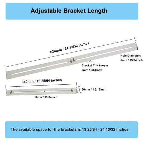 Adjustable steel bracket lengths of 620mm and 340mm for Heavy Duty Drawer Repair Kit And Beefy Furniture Reinforcement Bracket.