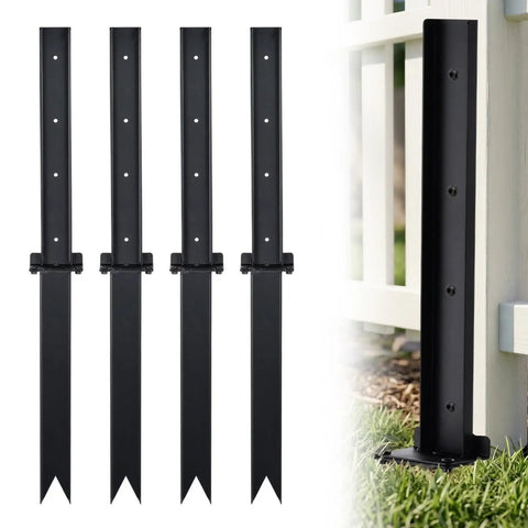 Heavy Duty H Frame Fence Post Stabilizer Kit For Straightening Leaning Wood Fence Posts Without Any Drama While Keeping Residential Yards And Decks Level And Secure Today, black steel brackets.