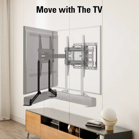 Reliable Soundbar Wall Mount Bracket supports up to fifteen pounds, showcasing clip attachment to a TV wall mount.