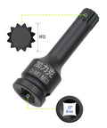 Half Inch Drive XZN Triple Square Spline Socket Bit for Impact Wrenches, M13 Metric, heavy duty CRMO steel, black oxide finish
