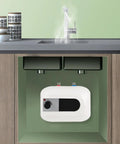 Premium Super Smooth 110V Under Sink Electric Water Heater delivering rock solid 1500W instant heat in kitchen cabinet.