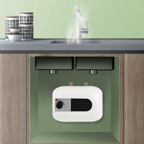 Premium Super Smooth 110V Under Sink Electric Water Heater delivering rock solid 1500W instant heat in kitchen cabinet.