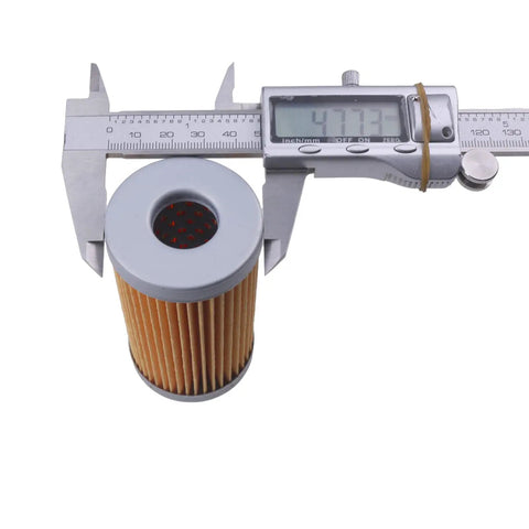 Must Have Fuel Filter Kit With O Ring Filter Bowl And Spring For Kubota Tractor Models L3010 L3130 L3240, filter dimensions shown with caliper
