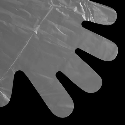 Didiseaon 150 Count Disposable Veterinary Long Sleeve Gloves With Extended Arm Length For Animal Handling Injections And Procedures Prevents Contact With Hair And Fluids, clear plastic glove palm view.