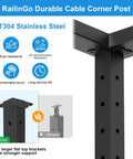 Heavy Duty Black Cable Railing Corner Post For Decks, T304 stainless steel, rust-resistant, surface mount design.