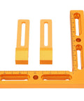 CNC Workpiece Positioning Fixture Kit Pro Grade Vise Clamp with side clamping for T Slot perforated tables, orange metal, ruler detail