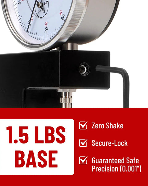 Gearhead Pro Grade Cylinder Bore Gauge close-up, dial indicator with 1.5 lbs base, for diesel engines, 0.001 inch precision.