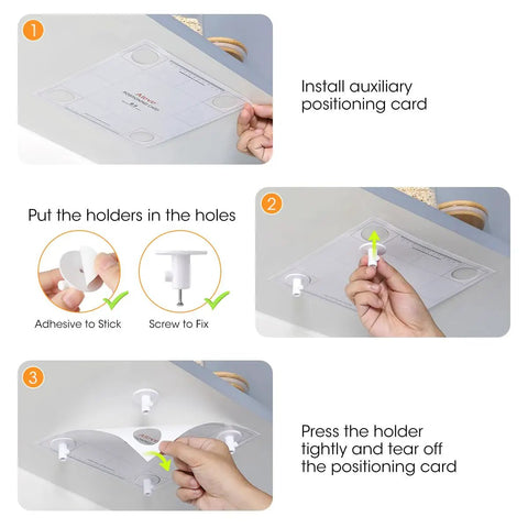 Installation steps for Four Pack Stand Mixer Attachment Organizer For KitchenAid Accessories with adhesive and screws