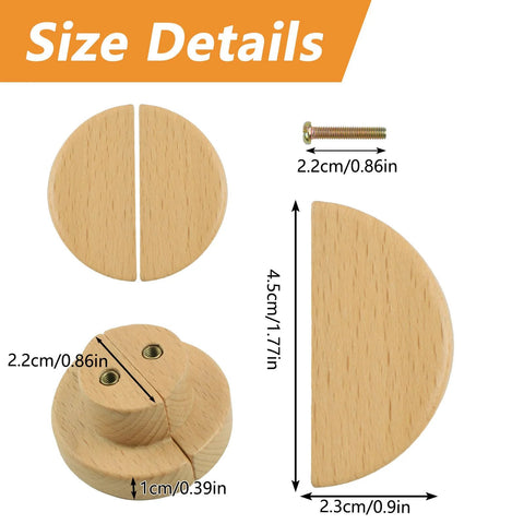 Half Moon Wooden Drawer Handles Set Of 6 Beech Wood Wardrobe And Cabinet Pulls With Single Hole Installation size details
