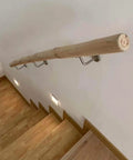Heavy Duty Solid Wood Stair Handrail Featuring All Weather Non Slip Grip Eight Foot Wall Mounted Railing For Indoors Outdoors with stainless mounting.