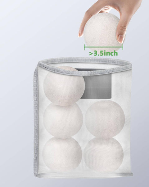 Magnetic Wool Dryer Balls Holder With Large Nylon Storage Bag For Laundry Room Organization, holding six 3.5-inch wool balls.