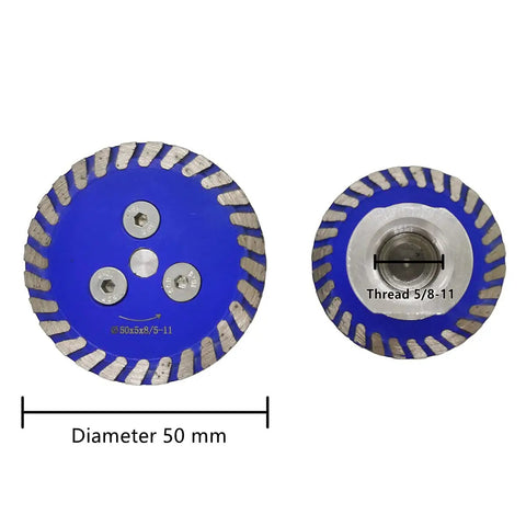 50mm diameter Mini Diamond Saw Blades Set with 5/8-11 threaded flange for stone granite carving and precise cutting.