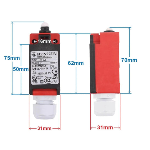 Beefed Up Elevator Speed Limiter Buffer Tension Wheel Switch With Manual Reset Or Automatic Reset 188625 188626 front and side view