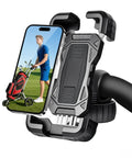 Kick Back And Play With This Hella Secure Golf Push Cart Phone Holder Mount featuring phone mounted on a cart with thick padding.