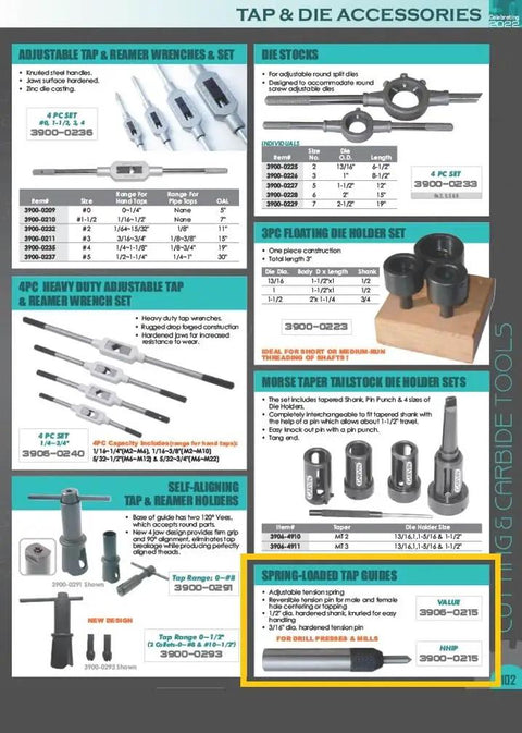 Heavy Duty Spring Loaded Tap Guide For Mill And Drill Press adjustable tension control and 1/2 in hardened shank for precision tapping.