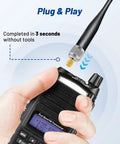 Hand holding radio with 16 Piece RF Coaxial Adapter Kit UHF BNC N F To SMA Male And Female Connectors visible