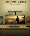 LED Desk Lamp With Clamp For Home Office Atmosphere Lighting installed on desk over computer monitor