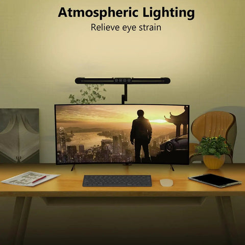 LED Desk Lamp With Clamp For Home Office Atmosphere Lighting installed on desk over computer monitor