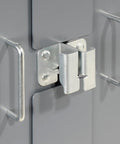 Close-up of the secure lock mechanism on the Dope Heavy Duty Deep Door Bin Cabinet with adjustable shelves.