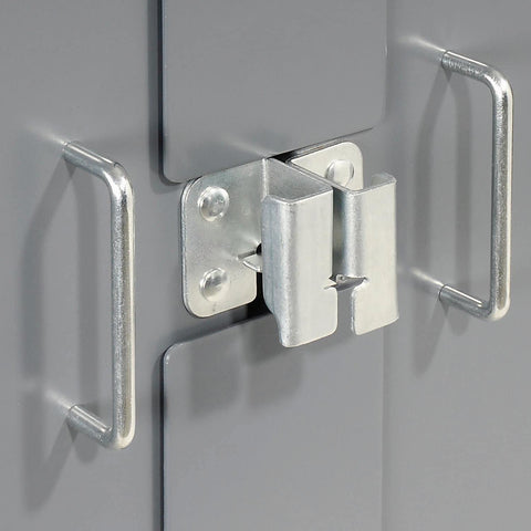 Close-up of the secure lock mechanism on the Dope Heavy Duty Deep Door Bin Cabinet with adjustable shelves.