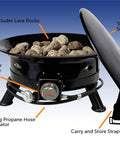 Smokeless 24 Inch Propane Fire Pit With Self Igniter 58K BTU Portable Outdoor Firebowl showing lava rocks and cover