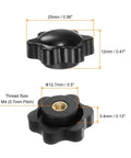 Star Knobs M4 Female Thread 25mm Head Plastic Non-Through Hole Brass Insert Screw-In Clamping Knobs with dimensions