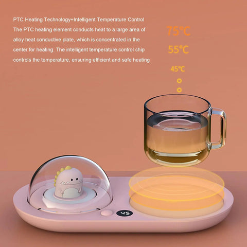 Smart Mug Warmer With Three Heat Levels And 20W Power To Keep Your Favorite Sips Piping Hot with a dinosaur night light diffuser.