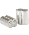 Heavy Duty Aluminum Wire Rope Ferrules With Double Hole Oval Shape For Bulletproof Cable Fastening And Slick Pipe Clamps shown from an angle.