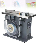 Premium Semi-Automatic Corner Labeling Machine With Digital Touch Screen And Automatic Centering showing stainless steel build and label roll.