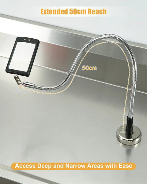 Inspection Mirror With LED Light And Magnetic Base For Auto Repair In Engine Bay 19.7 Inches Flexible 50cm Gooseneck For Hard To Reach Areas And Quick Vehicle Inspections, 50cm reach