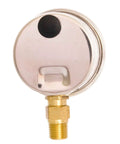 Oil filled pressure gauge 1-1/2 inch stainless steel case with brass construction, lower mount for hydraulic and pneumatic systems.
