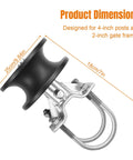 Heavy Duty Cantilever Gate Rollers Pack Of 4 Rock Solid Nylon Sliders for 4-inch posts and 2-inch gate frames shown with dimensions.