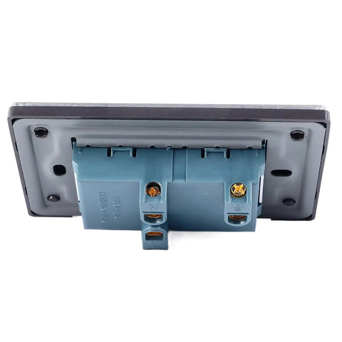 Heavy Duty Stainless Steel Wall Outlet Featuring A Fireproof Electrical Receptacle That Is Totally Badass And Built To Resist Corrosion While Delivering Rock Solid Connections In Each 10 Pack Box, back view.