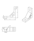 Detailed technical drawing of Eight Piece Set Of Tough As Nails Black Corner Brackets Built For 4040 And 4080 Aluminum Extrusion Profiles.
