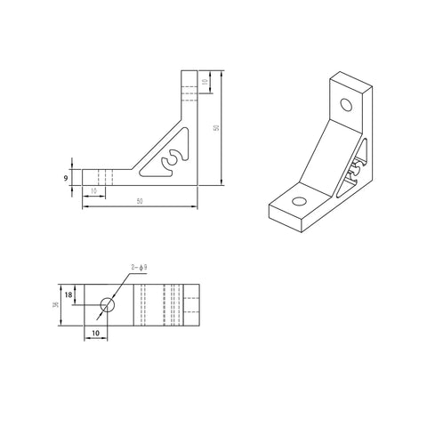 Detailed technical drawing of Eight Piece Set Of Tough As Nails Black Corner Brackets Built For 4040 And 4080 Aluminum Extrusion Profiles.