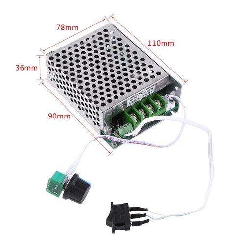 Adjustable DC Brushed Motor Speed Controller With PWM Regulator For DC 10V To 50V 30A Beefy High Power Switch, dimensions shown