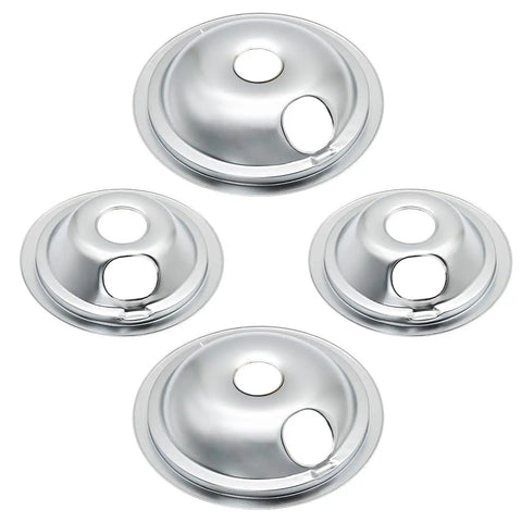 Chrome Drip Pans And Surface Burner Elements Replacement Kit For GE Hotpoint Range Stove showing set of four drip pans