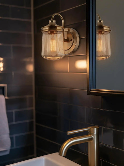Industrial 3 Light Vanity Light For Bathroom With Seeded Glass Shades In Oil Rubbed Bronze Finish, 23 Inch Long Lantern Style Fixture