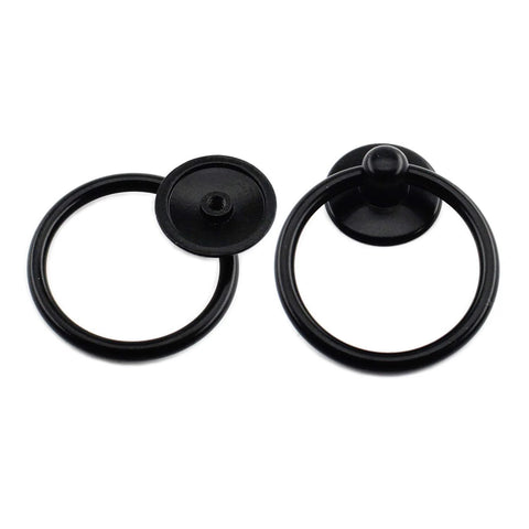 Black Metal Kitchen Cabinet Handles And Ring Pulls For Cabinets And Drawers Single Hole Installation Knobs With Screws Durable Zinc Alloy