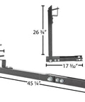 Heavy Duty Steel Tow Bar Kit For All Terrain Pallet Jack Foldable Pin Hitch dimensions showing lengths and widths for towing applications.