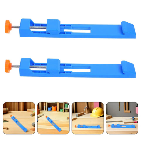 2pc Adjustable Cutting Guide Base For Circular Saw With Quick Setup, blue plastic clamps for woodworking accuracy.