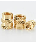 Hot Melt Brass Insert Nuts For Printing Projects With Secure Knurled Threads And Copper Build In M1.4 Size grouped in various sizes.