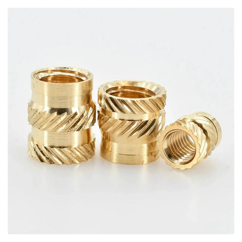 Hot Melt Brass Insert Nuts For Printing Projects With Secure Knurled Threads And Copper Build In M1.4 Size grouped in various sizes.