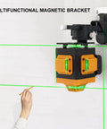 4D Self Leveling Laser Level With Bright Green Cross Line, 360 Degree Rotating Base, Auto Level Alerts, Manual Mode For Pro-Grade DIY Alignment, Fine Tuning Knobs For Exact Angles, High Visibility Cross Line Laser mounted on magnetic bracket