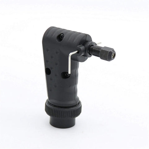 Real Deal Right Angle Adapter For Rotary Tools And Dremel Grinders showing black compact metal tool with adjustable grip.
