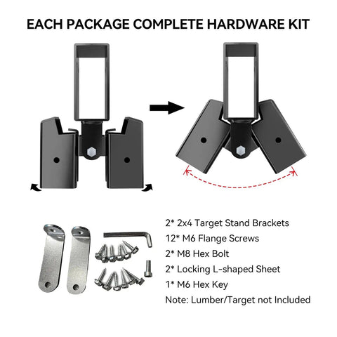 Complete hardware kit for Beefy Heavy Duty 2x4 Target Stand Brackets For AR500 Targets Hanger Saw Horse Brackets For 2x4 Wood