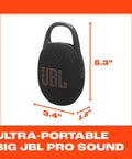 Clip 5 Dope Ultra Portable Bluetooth Speaker with Pro Sound, waterproof, dustproof, black, carabiner, 5.3 x 3.4 x 1.8 inches